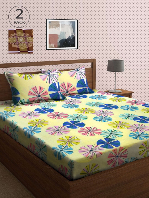 

KLOTTHE Brown & Yellow Floral 210 TC 2 King Bedsheet with 4 Pillow Covers