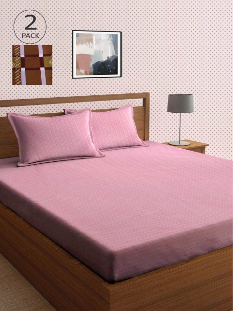 

KLOTTHE Brown & Pink 210 TC 2 King Bedsheet with 4 Pillow Covers