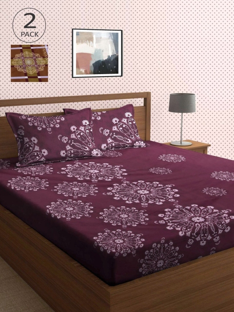 

KLOTTHE Brown & Purple Ethnic Motifs 210 TC 2 King Bedsheets with 4 Pillow Covers