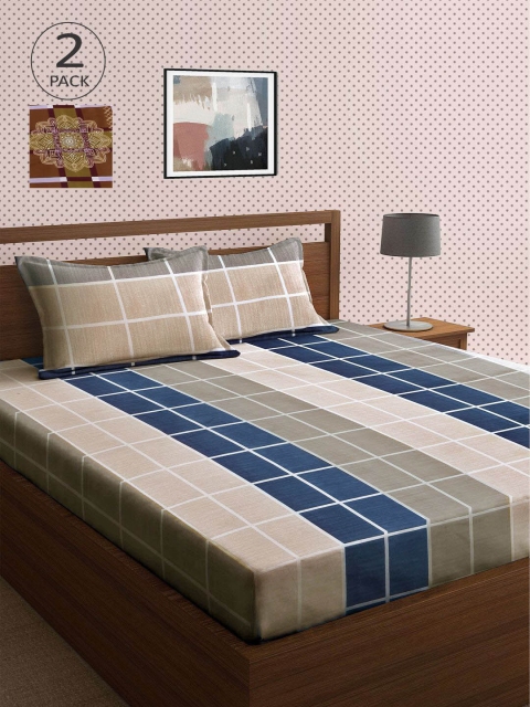 

KLOTTHE Set Of 2 210TC Double King Bedsheets With 4 Pillow Covers, Brown