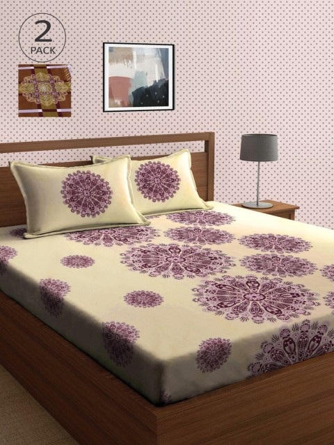 

KLOTTHE Brown & Yellow 210 TC 2 King Bedsheet with 4 Pillow Covers