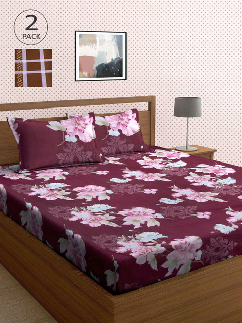 

KLOTTHE Pack Of 2 210 TC Cotton 2 King Bedsheet with 4 Pillow Covers, Multi