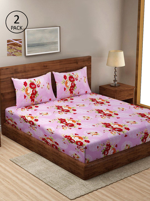 

KLOTTHE Set Of 2 210TC Double King Bedsheets With 4 Pillow Covers, Pink