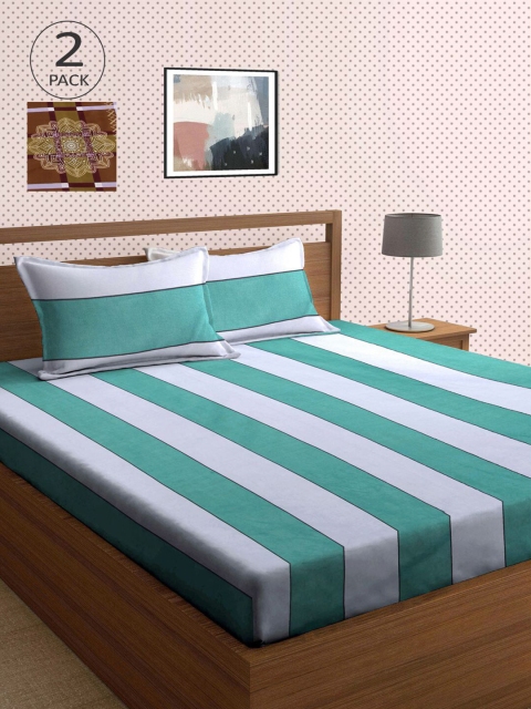 

KLOTTHE Brown & Green Geometric 210 TC 2 King Bedsheet with 4 Pillow Covers