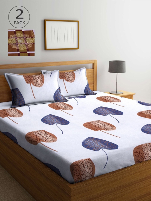 

KLOTTHE White & Brown Floral 210 TC 2 King Bedsheet with 4 Pillow Covers