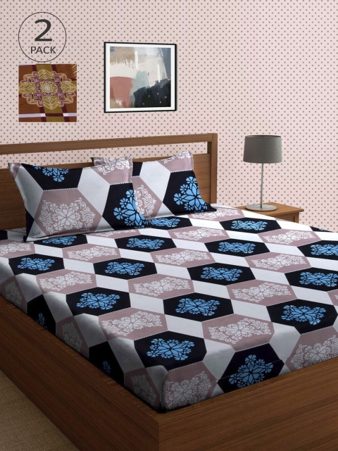 

KLOTTHE Pack Of 2 210 TC Cotton 2 King Bedsheet with 4 Pillow Covers, Multi