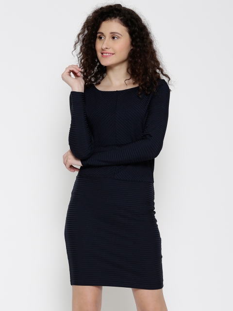 

Vero Moda Women Navy Blue Self-Striped Sheath Dress