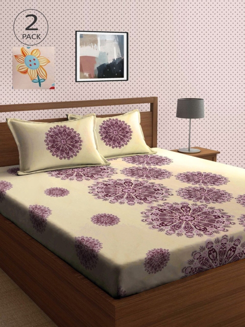 

KLOTTHE Set Of 2 210TC Double King Bedsheets With 4 Pillow Covers, Yellow