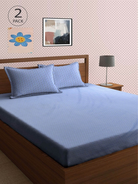 

KLOTTHE Blue & Beige Floral 210 TC 2 King Bedsheet with 4 Pillow Covers