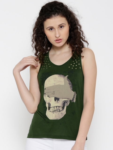 

Vero Moda Women Green Printed Tank Top