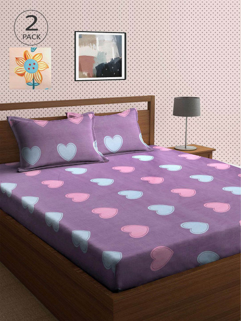

KLOTTHE Purple & Beige 210 TC 2 King Bedsheet with 4 Pillow Covers