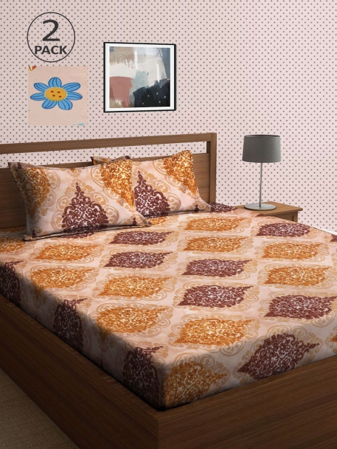 

KLOTTHE Brown & Beige Floral 210 TC 2 King Bedsheet with 4 Pillow Covers