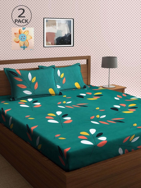 

KLOTTHE Teal & Pink Floral 210 TC 2 King Bedsheet with 4 Pillow Covers