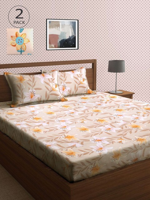 

KLOTTHE Pack Of 2 210 TC Cotton 2 King Bedsheet with 4 Pillow Covers, Multi