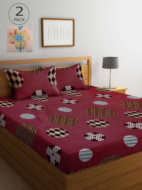 

KLOTTHE Set Of 2 210TC Double King Bedsheets With 4 Pillow Covers, Cream