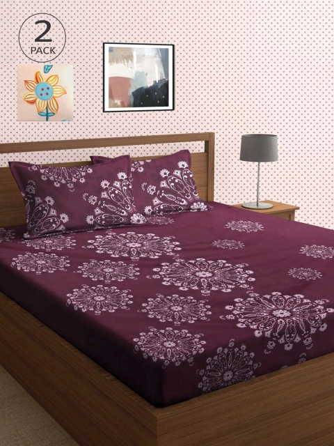 

KLOTTHE Beige & Burgundy Ethnic Motifs 210 TC 2 King Bedsheet with 4 Pillow Covers