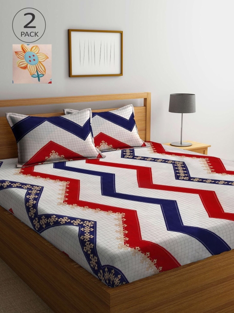 

KLOTTHE Off White & Beige Geometric 210 TC 2 King Bedsheet with 4 Pillow Covers
