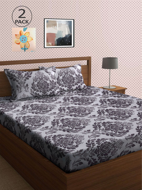 

KLOTTHE Pack Of 2 210 TC Cotton 2 King Bedsheet with 4 Pillow Covers, Multi