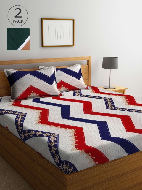 

KLOTTHE Red & Navy Blue 210 TC 2 King Bedsheet with 4 Pillow Covers