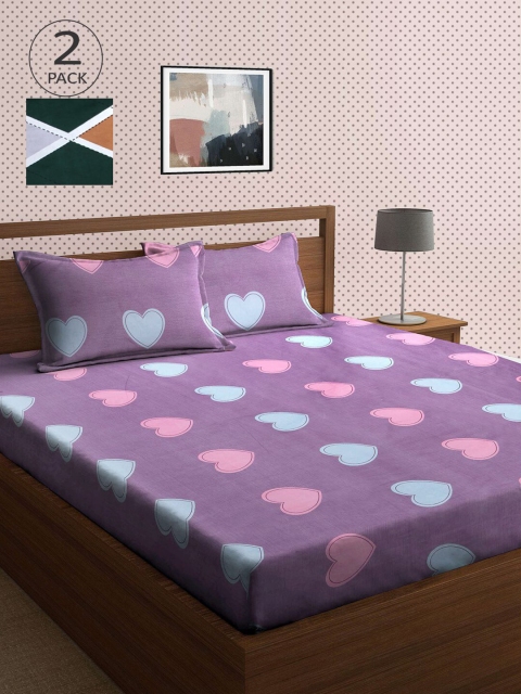 

KLOTTHE Grey & Purple Geometric 210 TC 2 King Bedsheet with 4 Pillow Covers