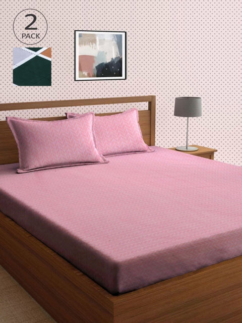 

KLOTTHE Set Of 2 210TC Double King Bedsheets With 4 Pillow Covers, Pink