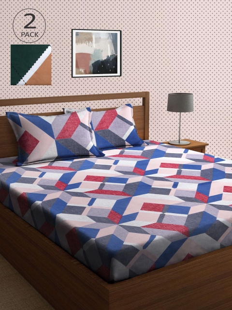 

KLOTTHE Pack Of 2 210 TC Cotton 2 King Bedsheet with 4 Pillow Covers, Multi