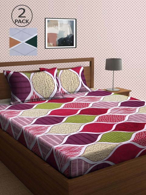 

KLOTTHE Multicoloured Printed 210 TC 2 King Bedsheet with 4 Pillow Covers, Multi