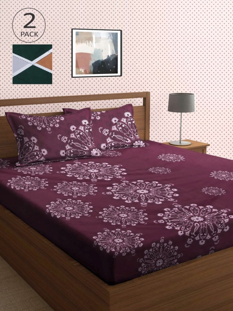 

KLOTTHE Pack Of 2 210 TC Cotton 2 King Bedsheet with 4 Pillow Covers, Multi
