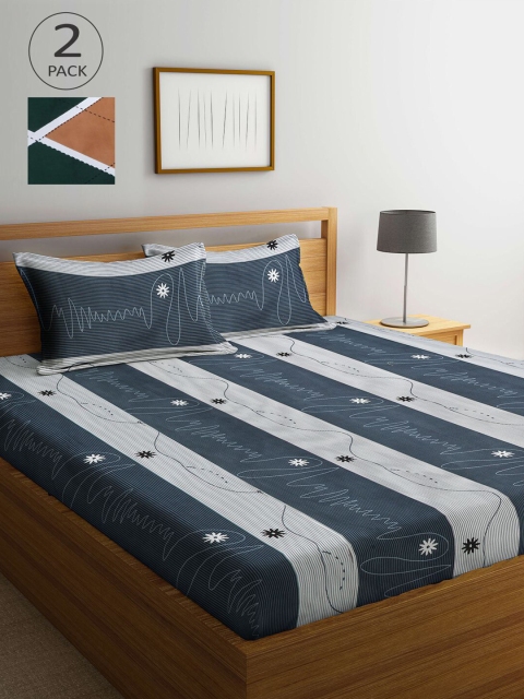 

KLOTTHE Set Of 2 210TC Double King Bedsheets With 4 Pillow Covers, Green