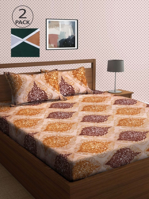 

KLOTTHE Beige & Grey 210 TC 2 King Bedsheet with 4 Pillow Covers