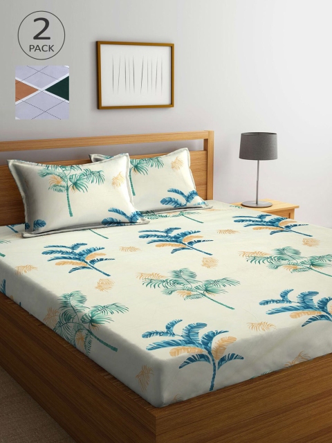 

KLOTTHE Green & Beige Floral 210 TC 2 King Bedsheet with 4 Pillow Covers
