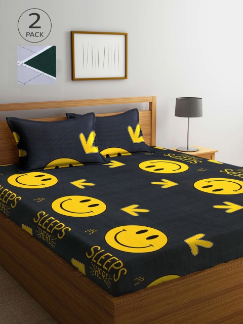 

KLOTTHE Black & Yellow Cartoon Characters 210 TC 2 King Bedsheet with 4 Pillow Covers