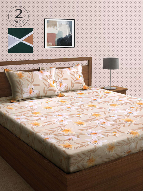

KLOTTHE Multicoloured Printed 210 TC 2 King Bedsheet with 4 Pillow Covers, Multi