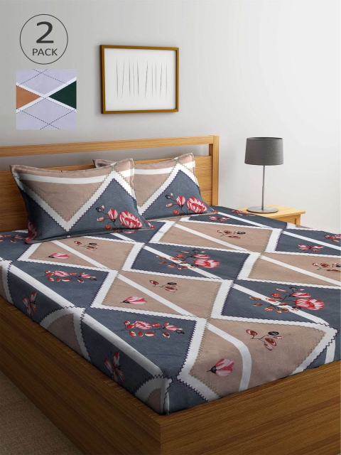 

KLOTTHE Green & Grey Floral 210 TC 2 King Bedsheet with 4 Pillow Covers