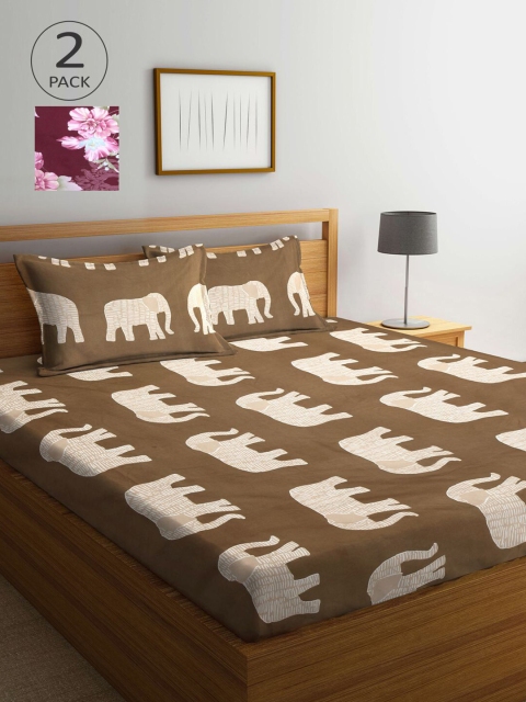 

KLOTTHE Brown & Purple Ethnic Motifs 210 TC 2 King Bedsheet with 4 Pillow Covers