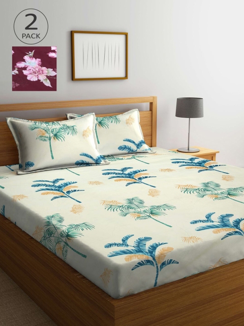 

KLOTTHE Pack Of 2 210 TC Cotton 2 King Bedsheet with 4 Pillow Covers, Multi