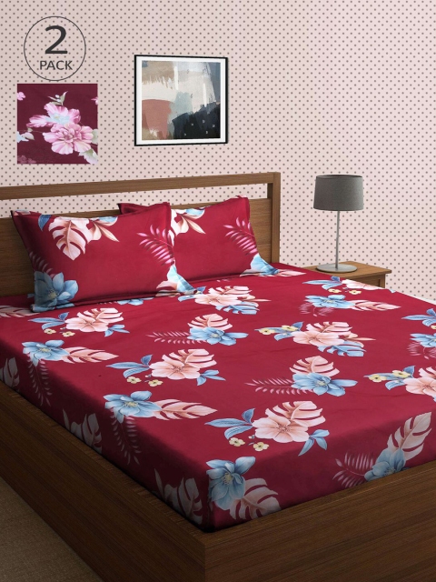

KLOTTHE Set Of 2 210TC Double King Bedsheets With 4 Pillow Covers, Mauve