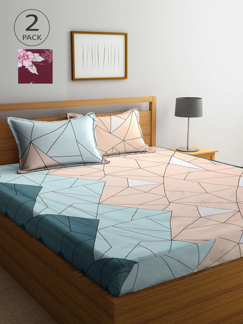 

KLOTTHE Pack Of 2 210 TC Cotton 2 King Bedsheet with 4 Pillow Covers, Multi