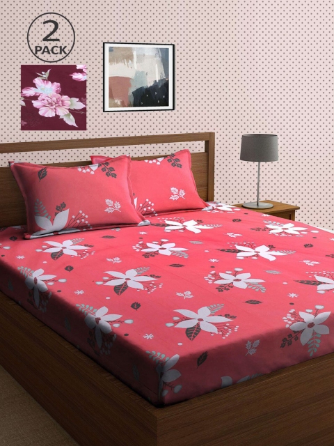 

KLOTTHE Red & Burgundy Floral 210 TC 2 King Bedsheet with 4 Pillow Covers