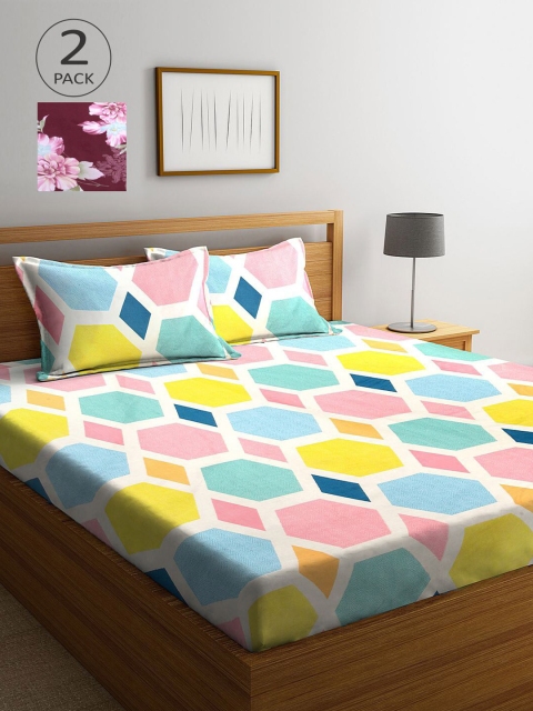 

KLOTTHE Multicoloured Printed 210 TC 2 King Bedsheet with 4 Pillow Covers, Multi