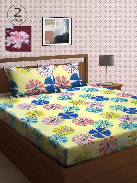 

KLOTTHE Pack Of 2 210 TC Cotton 2 King Bedsheet with 4 Pillow Covers, Multi