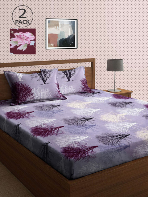 

KLOTTHE Pack Of 2 210 TC Cotton 2 King Bedsheet with 4 Pillow Covers, Multi