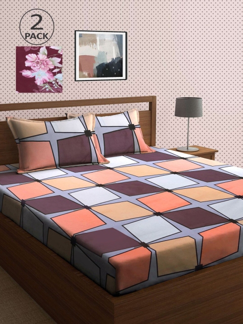 

KLOTTHE Set Of 2 210TC Double King Bedsheets With 4 Pillow Covers, Maroon