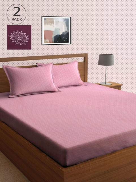 

KLOTTHE Purple & Pink Floral 210 TC 2 King Bedsheet with 4 Pillow Covers