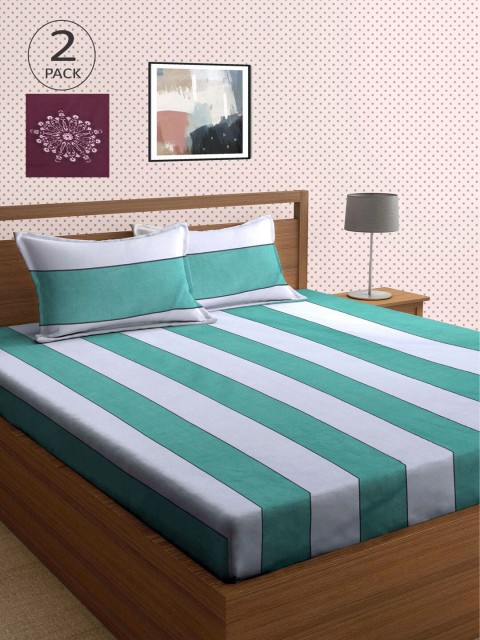 

KLOTTHE Purple & White Striped 210 TC 2 King Bedsheet with 4 Pillow Covers