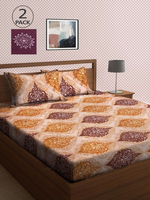 

KLOTTHE Purple & Brown Ethnic Motifs 210 TC 2 King Bedsheet with 4 Pillow Covers