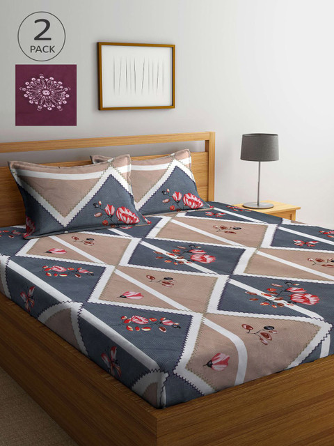 

KLOTTHE Pack Of 2 210 TC Cotton 2 King Bedsheet with 4 Pillow Covers, Multi