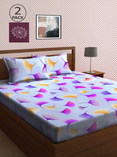 

KLOTTHE Burgundy & Blue 210 TC 2 King Bedsheet with 4 Pillow Covers