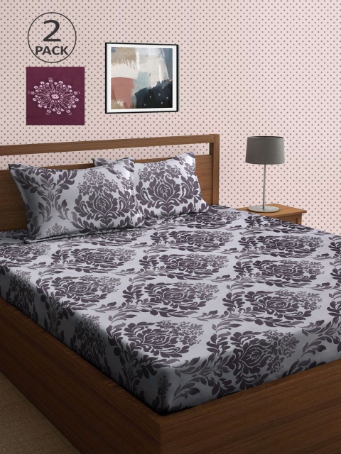 

KLOTTHE Set Of 2 210TC Double King Bedsheets With 4 Pillow Covers, Purple