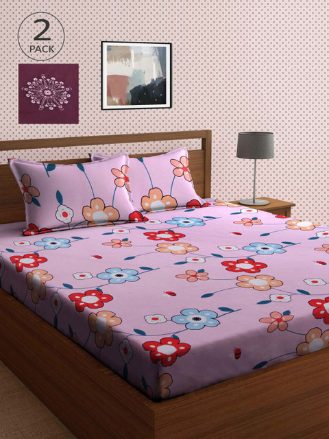 

KLOTTHE Multicoloured Printed 210 TC 2 King Bedsheet with 4 Pillow Covers, Multi